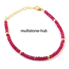 Natural Thailand Ruby Faceted Rondelle 4MM Beaded Gemstone Bracelet 7 Inch