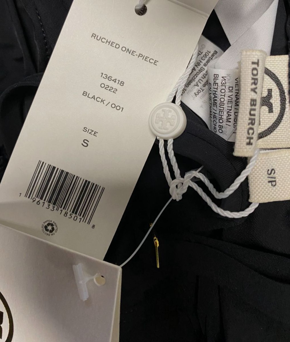 $298 Tory Burch Women Black Ruched One-Piece Swimsuit Size Small