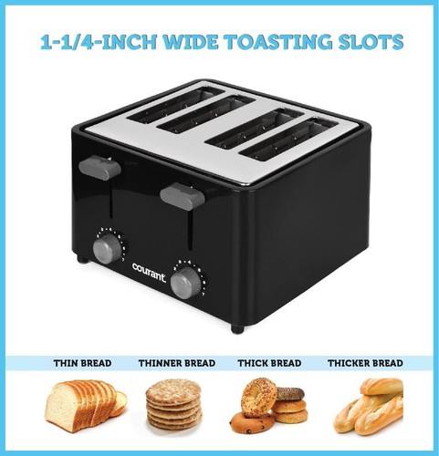 Courant 4-Slice Toaster Cool Touch, Black/Stainless - Picture 11 of 16