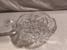 Vtg Candy Dish Handle Nappy Brilliant Cut Gla...