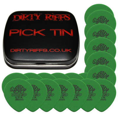 24 x Dunlop Tortex tropfenförmige Gitarren-Plektren - 0,88 mm grün in einer Plektrum-Dose
