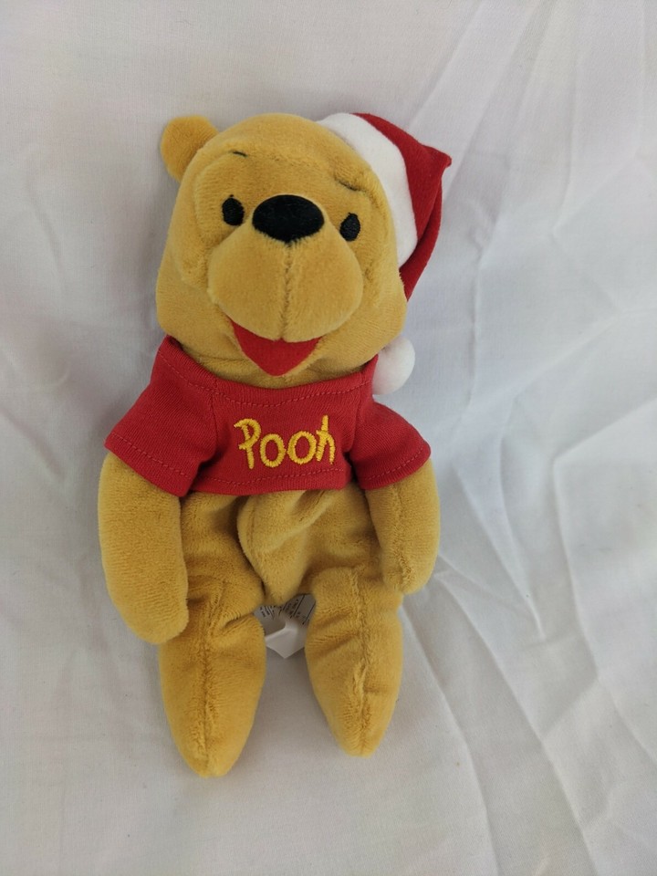 Disney Winnie the Pooh Santa Hat 7 Inch Plush Mini Beans Stuffed Animal
