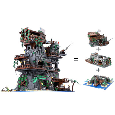 MOC: Pirate Fortress on Rocky Island Modular Building 6609 Bricks Gift DIY 