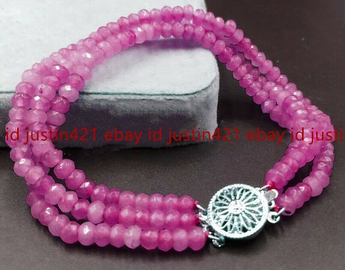 3 Rows Faceted 2x4mm Topaz/Jade/Agate Rondelle Gems Beads Bracelet 7.5'' AAA - Picture 29 of 32
