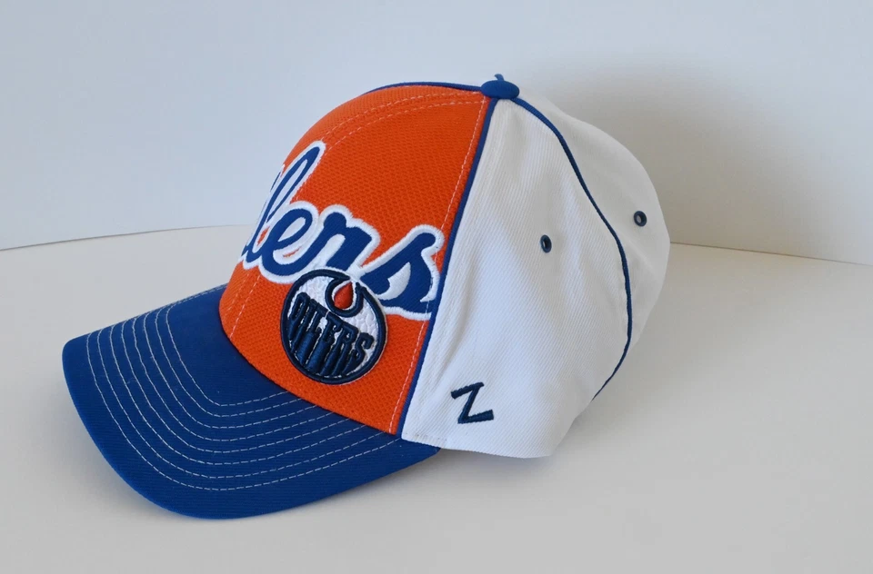 Zephyr Script Edmonton Oilers Logo Snapback NHL White, Royal Orange, Blue Hat - Image 3 of 4