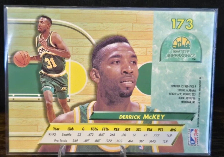 Fleer - 1992 - Derrick McKey - #173 Seattle Supersonics - Tarjeta Foto 2 de 2