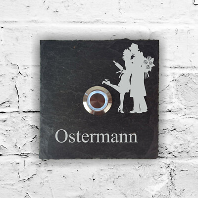 Türklingel ''Pärchen'' aus Schiefer mit Gravur 100 x 100 mm Klingelschild LED