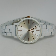 NINE WEST NW/2642 White Tone Quartz Analog Women's Watch Sz. 7" New Battery
