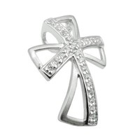 AnhäNger Kreuz Mit Zirkonia 20X14Mm Aus 925 Silber Rhodiniert Halsschmuck