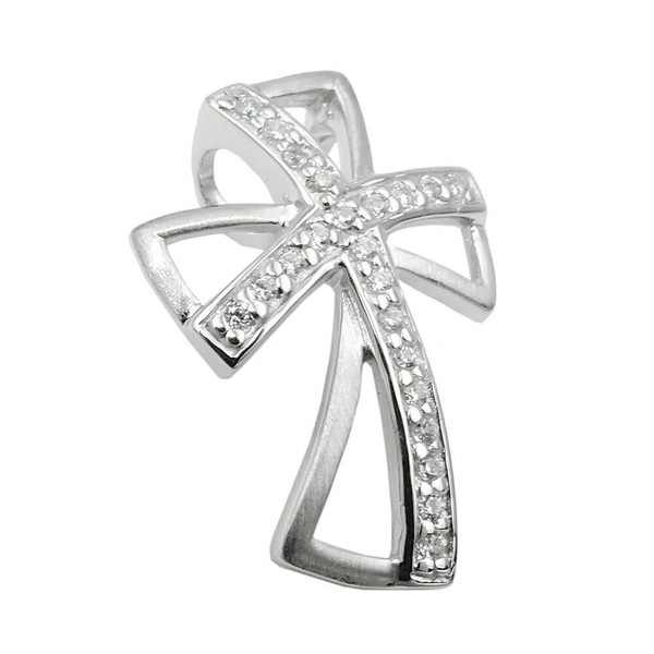 AnhäNger Kreuz Mit Zirkonia 20X14Mm Aus 925 Silber Rhodiniert Halsschmuck-image