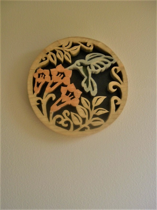 Handmade Humming bird scroll saw art