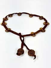 Vintage Leather Walnut Shell Tie Belt 49  Hippie Boho Woodstock