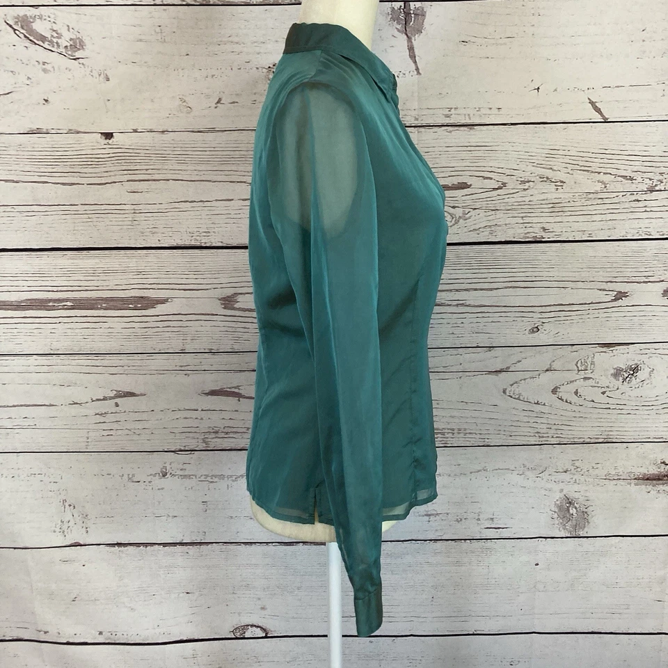 Blusa Finity Studio para mujer talla 6 seda azul pavo real manga larga transparente de colección Foto 4 de 4