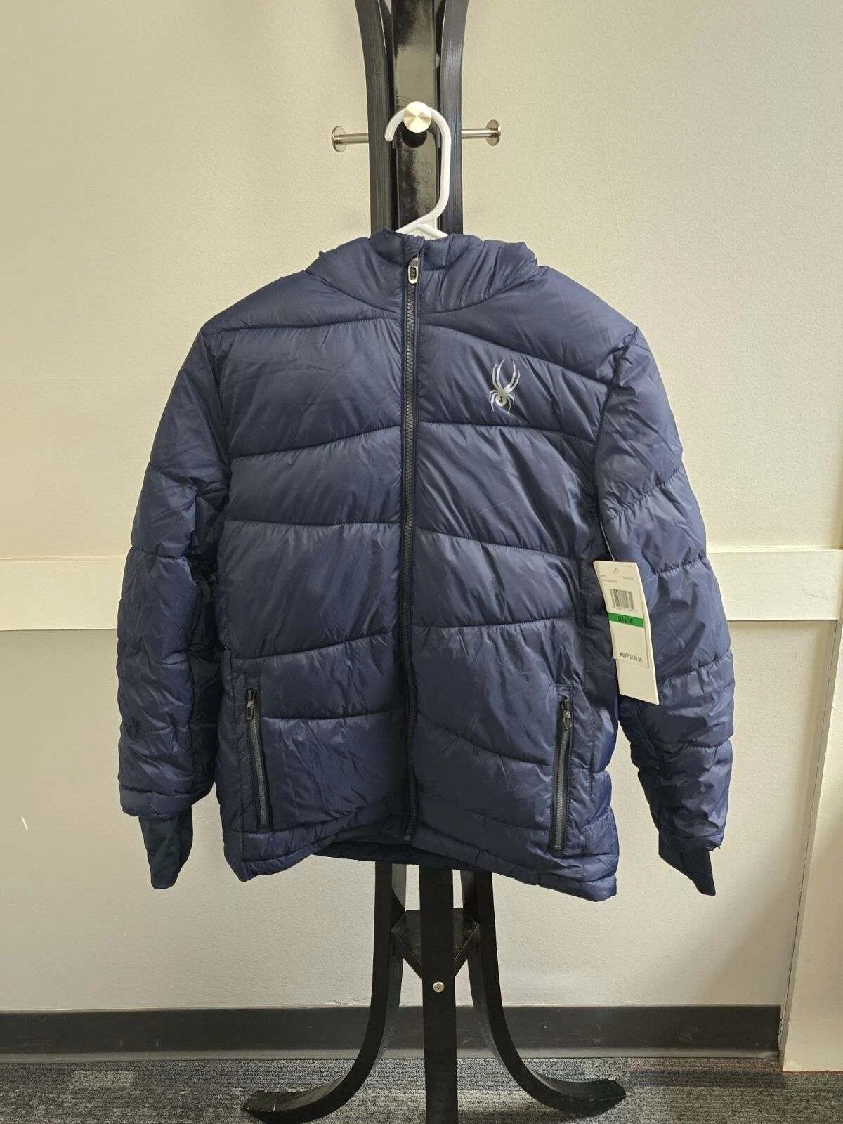 Spyder Youth Boy's Frontier Blue Hooded Puffer Jacket-Size M (10/12)