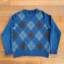 Hawick Knitwear 100% Lambswool V-Neck Sweater Pullover Scotland Men M Argyle