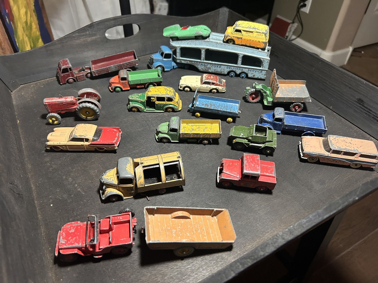 Vintage 1940s Dinky Various Lot ~ Cars, Vans Tractors Taxi Flat Bed Semi Trailer