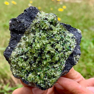 269GOlivine Rock Specimen Deposits On Lava Stone Green Crystal Peridot Black