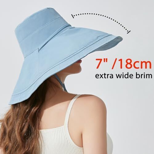 Sombrero para el sol de ala ancha para mujer de 7", grande plegable protector UV X-grande azul/blanco - Imagen 3 de 6
