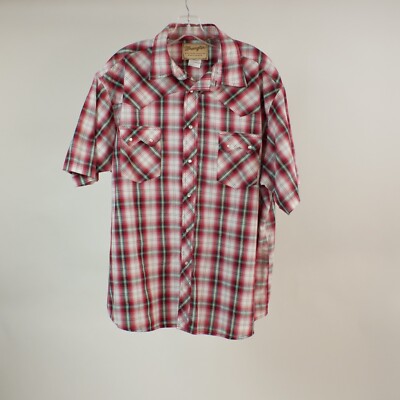 Wrangler XXL Western Shirt Red Plaid Pearl Snap Cowboy Rodeo Shirt S/S