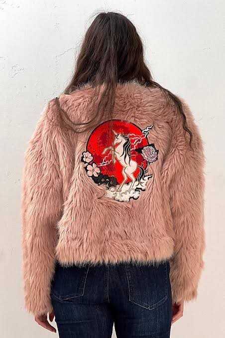 H&M Faux Fur Jacket Rose Pink x Nicki Minaj Unicorn Women Size EUR 38 Used