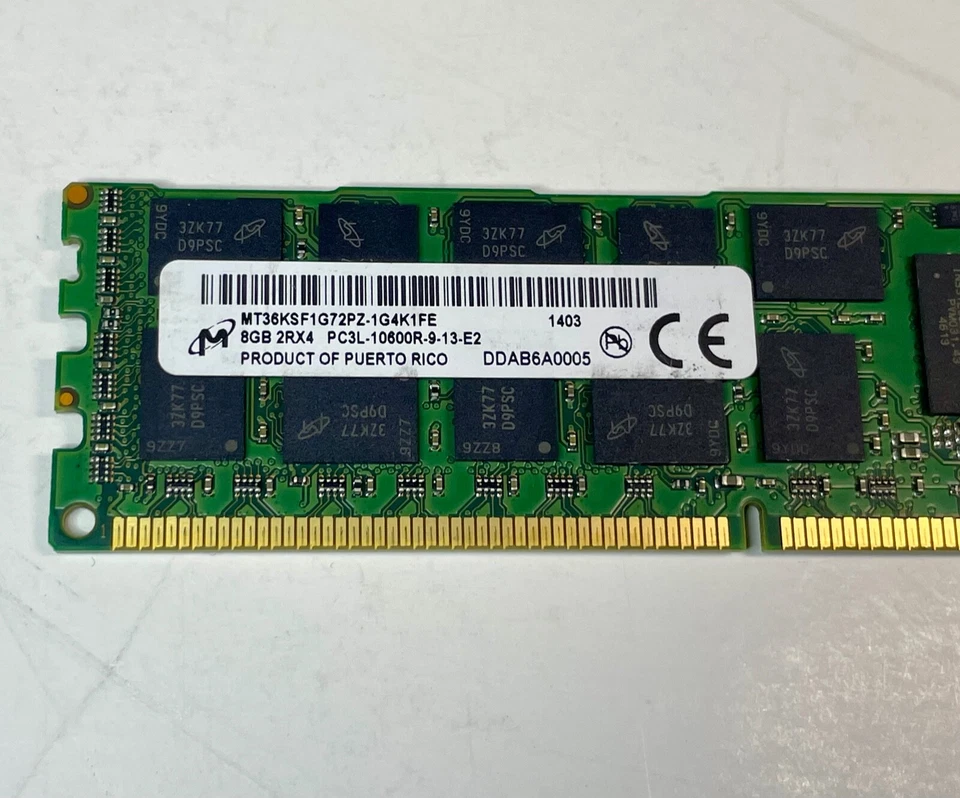 Micron 8GB 2RX4,PC3-10600R RDIMM,Micron MT36KSF1G72PZ-1G4K1FE ,Server Memory RAM - Image 2 of 4