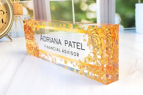 Personalized Clear Acrylic Glass Name Plate Plaque for Desk Flower Decor CAB02FW - 第 1/9 張圖片