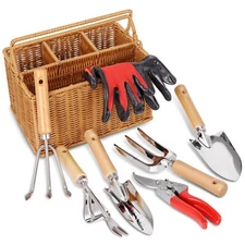 SOLIGT Gardening Hand Tools with Basket – Garden Tool Set with Pruning Shears,