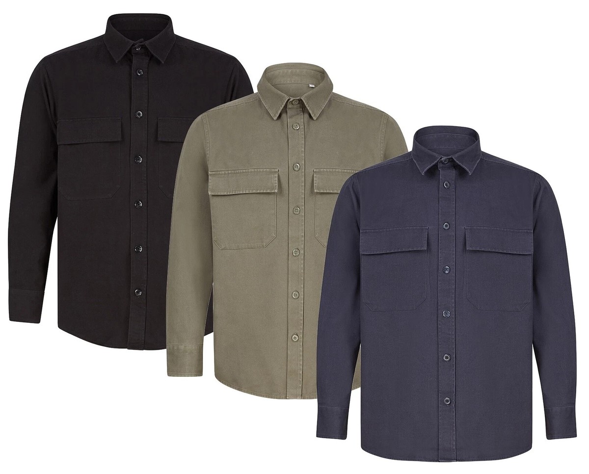 Camisa Chaqueta Algodón Drill Caqui Negro o Azul Marino Sobrecamisa By Front Row