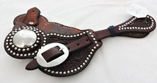 Billy Cook Leather Spur Straps Spotted Floral Stamped Pair Horse Concho Hot Oil