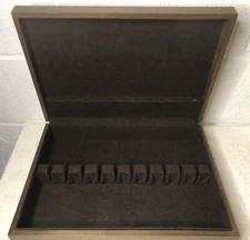 Vintage Mid Century Wood Silverware Flatware Storage Chest Box Brown Interior