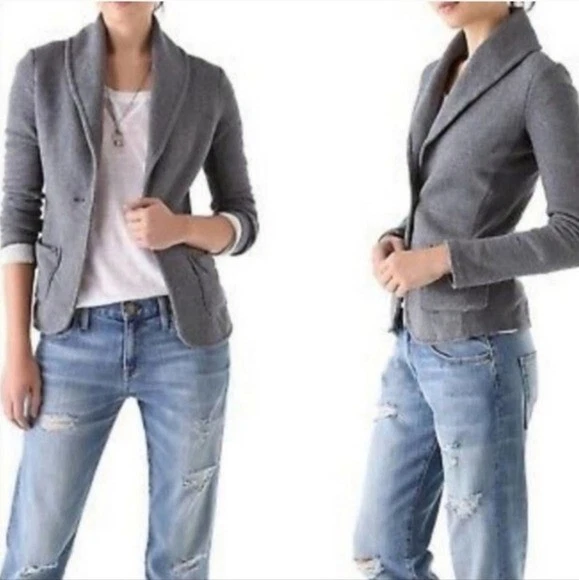 Jaqueta blazer James Perse cinza francesa terry macia um botão feminina 3 GRANDE - Imagem 2 de 4