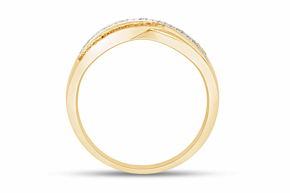 Anillo cruzado con detalles de diamantes naturales blancos enchapado en oro amarillo de 14 k (0,02 quilates) Foto 4 de 4