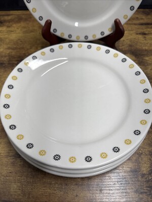 HOMER LAUGHLIN Blue & Gold floral Dinner Plates 9'' Restaurant Ware set of (4)