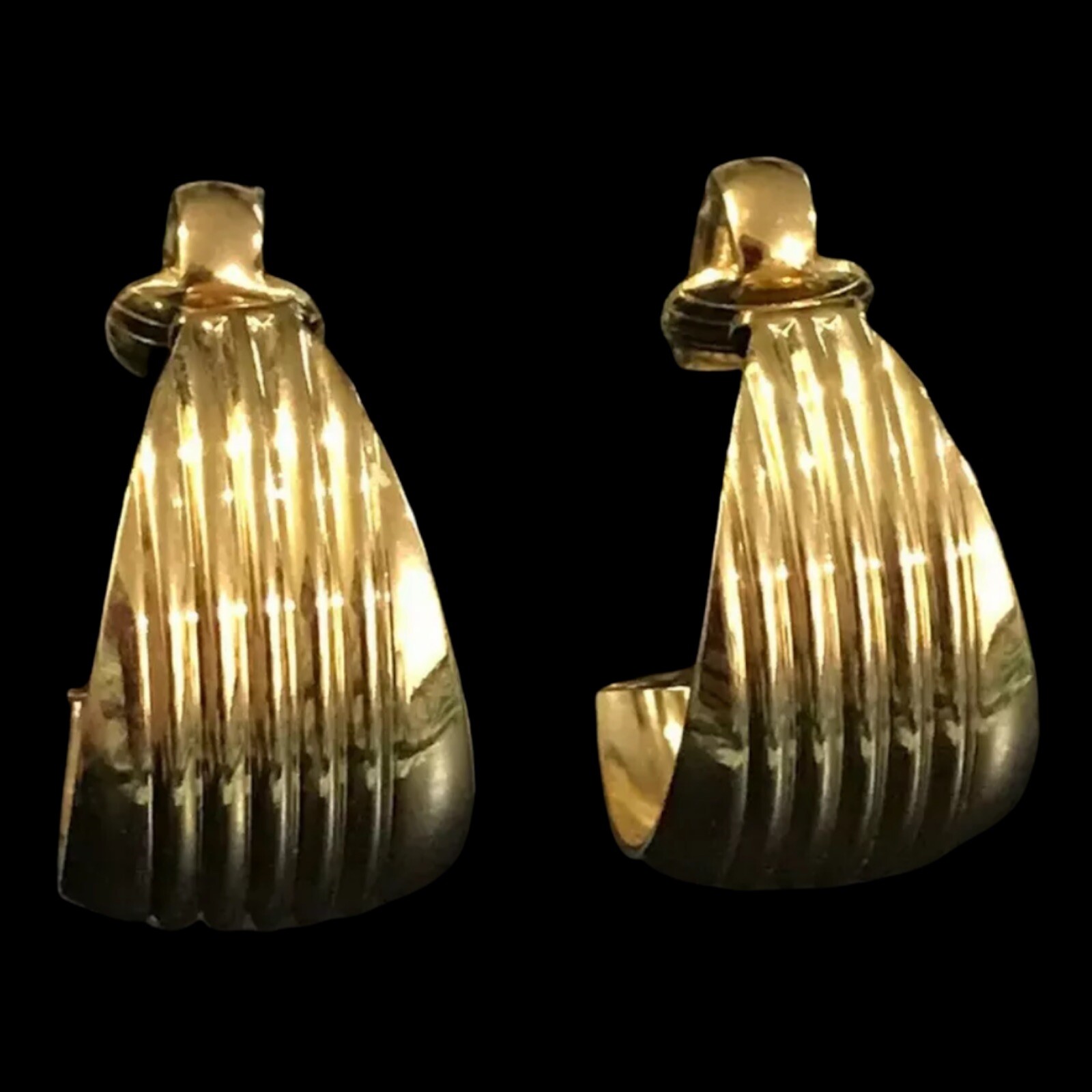 Vintage Gold Tone Wide Hoop Clip On Earrings