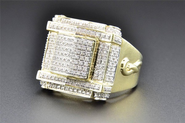 JFL Diamant Herren-Pinky-Ring 10K Gelbgold Pave Rund 0,66 Ct Vierkant-Design-image