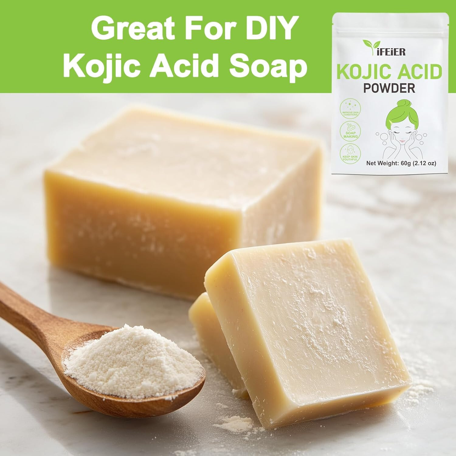 Pure Kojic Acid Powder 60g (2.12oz) for Skincare Products & Homemade Cosmetics