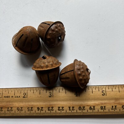 Set/12 Primitive Rusty Jingle Bells Bell Acorn Nut Shape Country