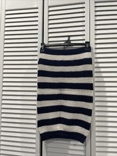 Gap Navy Blue and White Striped Cashmere Blend Waffle Knit Cowl/Infinity Scarf