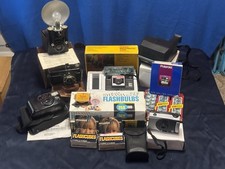 Vintage Camera Lot Kodak Polaroid Brownie,Rolls,Untested Lens,bulbs,film,MISC.