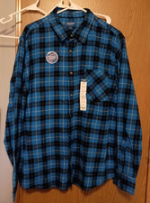 New Arizona-Mens Long Sleeve Button Down Flannel Shirt-XL Extra Large-Blue Plaid