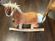 Rockin Rider Plush Rocking Horse Brown Wooden Base Ride On Toy 23  Long