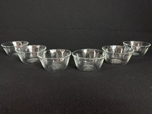 6 Vintage Pyrex #463 Custard Cup 3-Ring Ramekin 6 oz Dessert Bowl Scalloped Rim