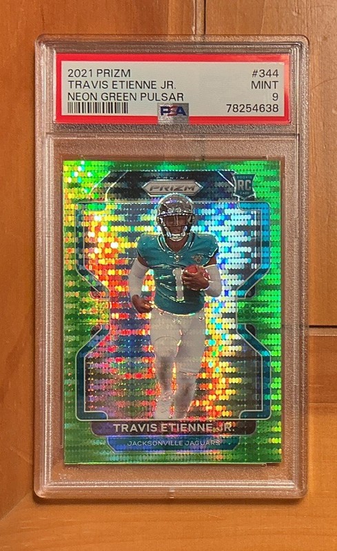 2021 Panini Prizm Travis Etienne Jr Rookie #344 PSA 9 Neon Green Pulsar NFL Jags