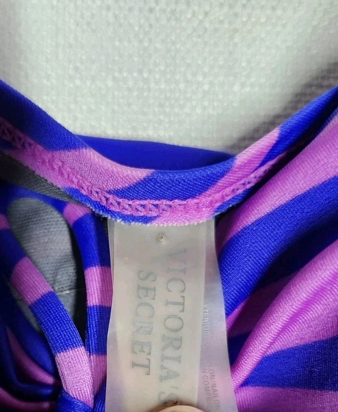 Camiseta Tankini Victoria's Secret Mujer 34 D Púrpura Azul Cebra Rayas Push Up Natación Foto 4 de 4
