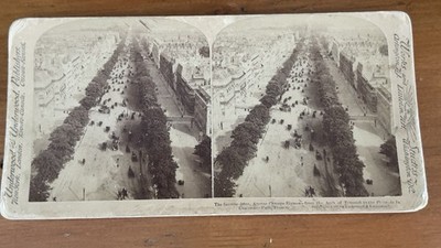 Antique 1900 Avenue Champs Elysees Paris France  Stereoview Photo Card