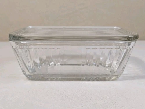 Vintage Anchor Hocking Glass Refrigerator Dish w Lid Clear Rectangular