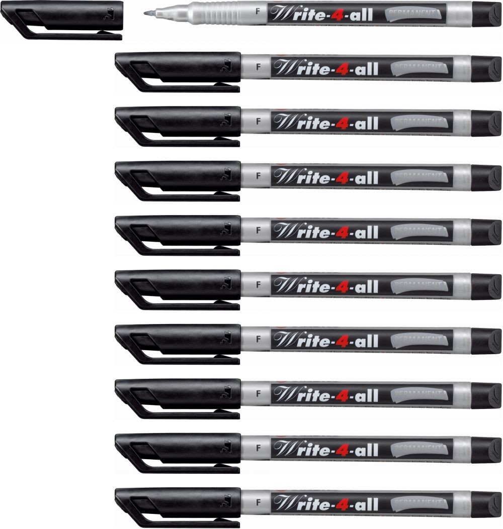 Stabilo Write-4-all Permanent Marker Pen Fine Pack of 10 Black