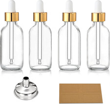 AOZITA Set of 4, 2 Oz Golden Cap Clear Dropper Bottles (60Ml) with 1 Funnel & 4 