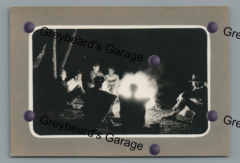 RPPC Camping Camp Fire Silhouette Boy Scouts? Vintage 1928 Real Photo Postcard