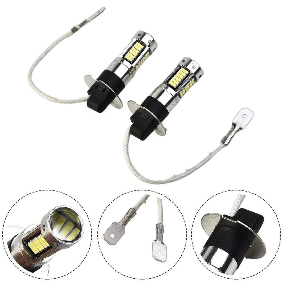 Pair H3 LED Fog Light Bulbs Conversion Kit Super-Bright Canbus 6000K White 100W - Image 4 of 4